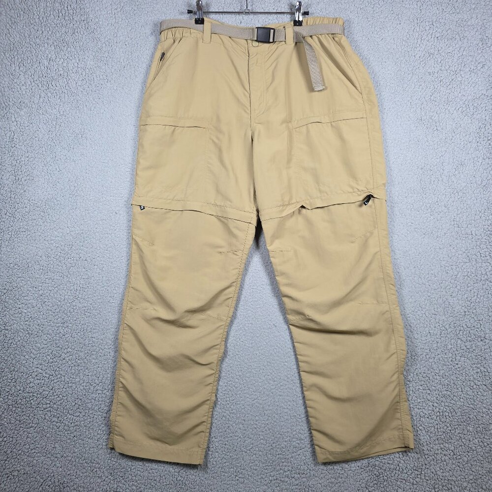 LL Bean Convertible Cargo Pants Mens Size Large Beige Belted Insect Repellent